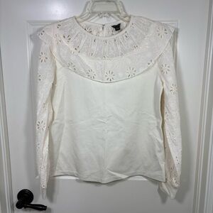 NWT Ann Taylor Ruffle Eyelet Long Sleeve Top Women’s S Cream Boho